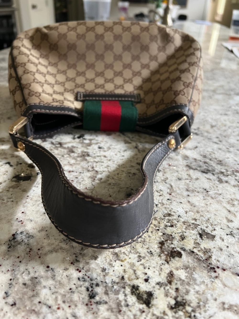 Gucci Brown GG Canvas Shoulder Bag with Green and Red Web - Picture 4 of 10